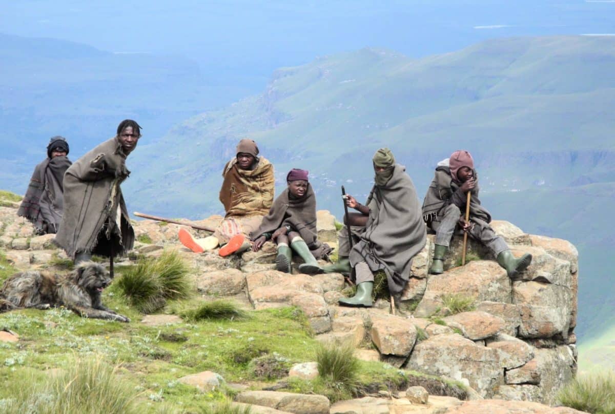 Lesotho Shepherds on the edge of Sani Pass